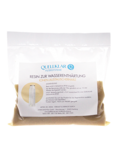 Resin zur Entfernung der Wasserhärte aus (Trink-)Wasser. Zur Verwendung in Filteranlage mit Leerpatrone (Quellklar RF 00)