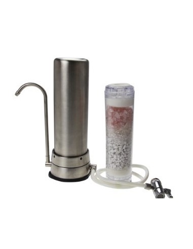 Bergkristall + Rosenquarz + Weissmarmor im Durchflussfilter.