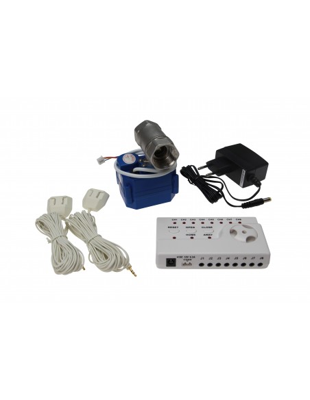 Wasserstop 8 als komplettes set: Steuereinheit, 2 Sensoren, Absperrventil (3/4", DN20) und Netzteil